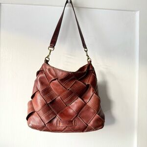 Woven Leather Shoulder Bag Brown Slouchy Hobo
